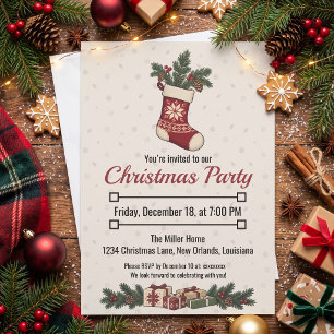 Invitation Chaussette de Noël nordique avec pin et baies