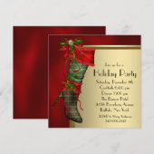 Invitation Chaussette de Noël rouge Bas de Noël rouge Or Fête (Devant / Derrière)