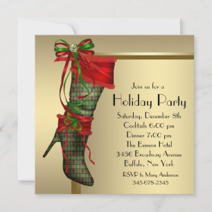 Invitation Chaussette de Noël rouge Fête de Noël rouge or