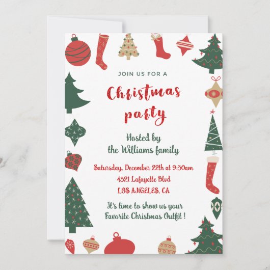 Invitation Chaussettes Arbres Mignons Soirée de Noël (Devant)