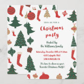 Invitation Chaussettes Arbres Mignons Soirée de Noël (Devant / Derrière)