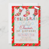 Invitation Chaussettes de Noël 1er anniversaire (Devant)