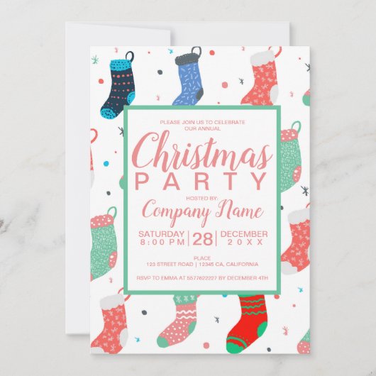 Invitation Chaussettes de Noël modernes illustration Script m (Devant)