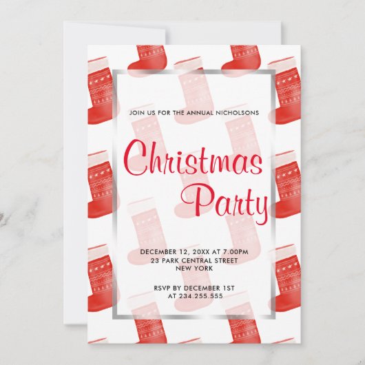 Invitation Chaussettes de Noël Rouge Jolie fête de vacances M (Devant)