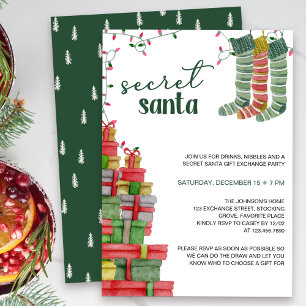 Invitation Chaussettes et cadeaux de Noël du Père Noël Secret