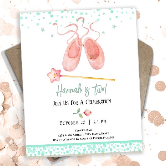 Invitation Chaussons Ballerina Ballet 2e fille anniversaire