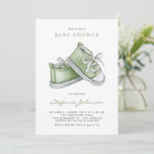 Invitation Chaussons bébé vert aquarelle Code QR Baby Shower (Debout devant)
