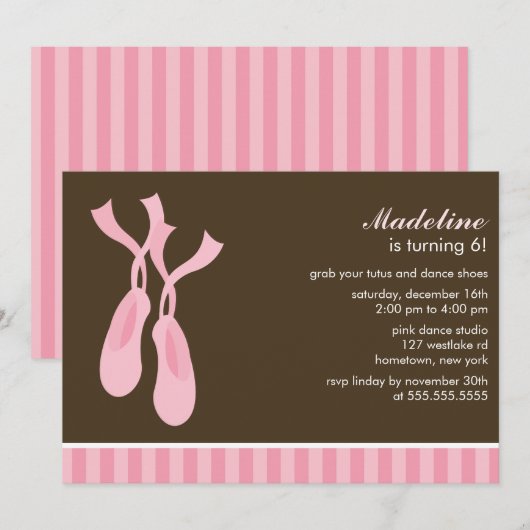Invitation Chaussons de ballet rose Filles Anniversaire (Devant / Derrière)