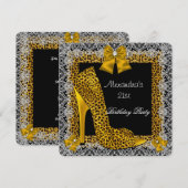 Invitation Chaussure à lacets en or léopard pour 21e annivers (Devant / Derrière)