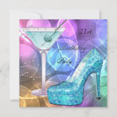 Invitation Chaussure à martini blanche rose sarcelle pour fêt (Devant)