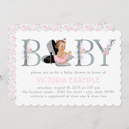Invitation Chaussure à talon élevé bébé fille douche Invitati (Devant / Derrière)