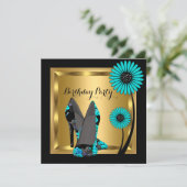 Invitation Chaussure à talon élevé Floral Turquoise Noir fête (Debout devant)