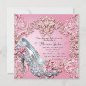 Invitation Chaussure à talon élevé Quinceañera rose (Devant)