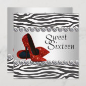 Invitation Chaussure à talon élevé Rouge Zèbre fête d'anniver (Devant / Derrière)