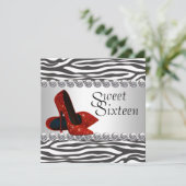 Invitation Chaussure à talon élevé Rouge Zèbre fête d'anniver (Debout devant)