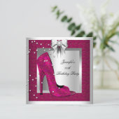 Invitation Chaussure à talon haut argent rose profond pour fê (Debout devant)