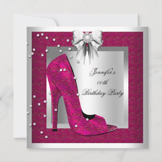 Invitation Chaussure à talon haut argent rose profond pour fê (Devant)