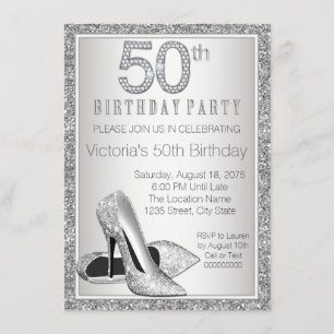 Invitation Chaussure à talon haut argenté femme 50e anniversa