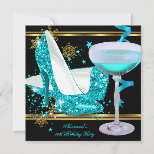 Invitation Chaussure à talon haut Champagne Or Turquoise Pail