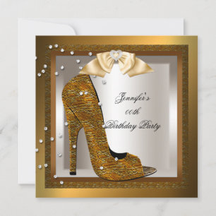 Invitation Chaussure à talon haut en crème dorée bronze pour