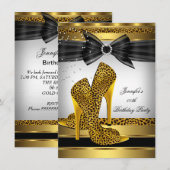 Invitation Chaussure à talon haut Léopard doré Fête d'anniver (Devant / Derrière)