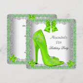 Invitation Chaussure à talon haut lime pour 21e anniversaire (Devant / Derrière)