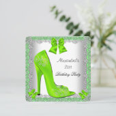 Invitation Chaussure à talon haut lime pour 21e anniversaire (Debout devant)