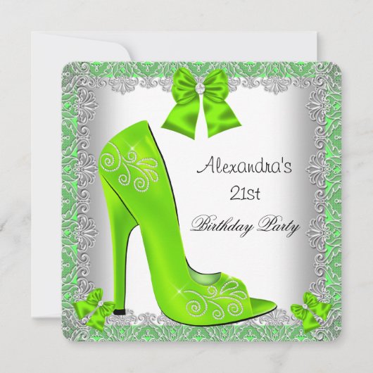 Invitation Chaussure à talon haut lime pour 21e anniversaire (Devant)