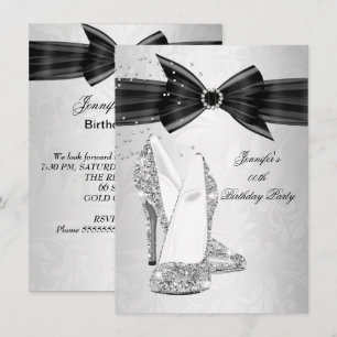 Invitation Chaussure à talon haut noir Diamant argenté Fête d