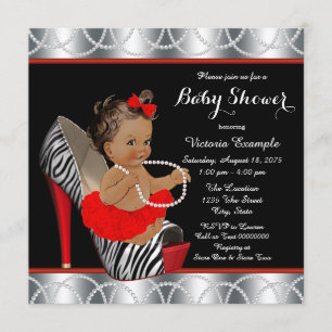 Invitation Chaussure à talon haut perlé Zèbre Rouge Fête bébé