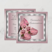 Invitation Chaussure à talon haut Rose rose Quinceanera (Devant / Derrière)