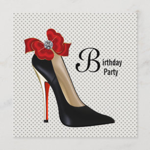 Invitation Chaussure à talon haut rouge à pois noirs pour fêt