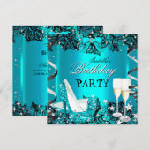 Invitation Chaussure à talon haut sarcelle Champagne Mariage (Devant / Derrière)