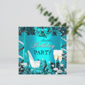 Invitation Chaussure à talon haut sarcelle Champagne Mariage (Debout devant)