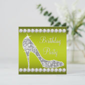 Invitation Chaussure à talon haut vert céleri diamant pour fê (Debout devant)