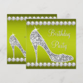 Invitation Chaussure à talon haut verte au céleri diamantée F (Devant / Derrière)