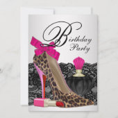 Invitation Chaussure à talon imprimé léopard pour fête d'anni (Devant)