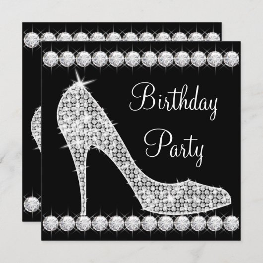Invitation Chaussure à talon noir Diamond Anniversaire (Devant / Derrière)