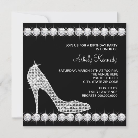 Invitation Chaussure à talon noir Diamond Anniversaire (Dos)