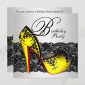 Invitation Chaussure à talon noir et jaune Anniversaire (Devant / Derrière)
