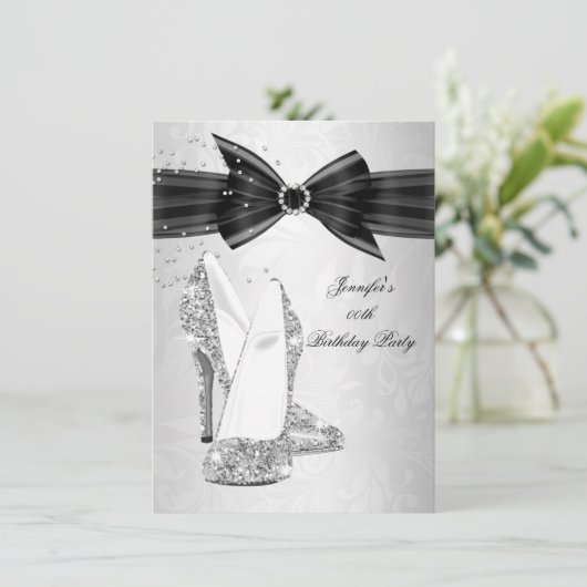 Invitation Chaussure à talon noir Silver Diamond Anniversaire (Debout devant)