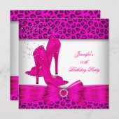 Invitation Chaussure à talon rose chaud Leopard fête d'annive (Devant / Derrière)