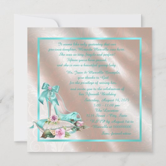 Invitation Chaussure à talon vif rose et Turquoise haute Quin (Dos)