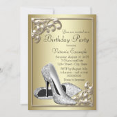 Invitation Chaussure argentée Fête d'anniversaire ivoire et o (Devant)