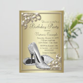 Invitation Chaussure argentée Fête d'anniversaire ivoire et o (Debout devant)