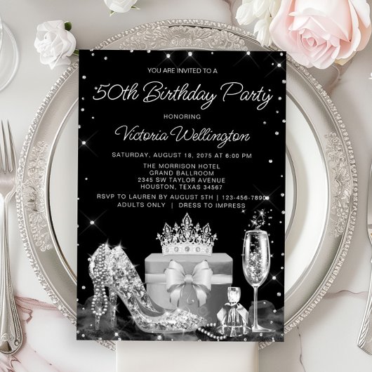 Invitation Chaussure argentée noire pour femme pour une fête