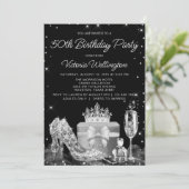 Invitation Chaussure argentée noire pour femme pour une fête (Debout devant)