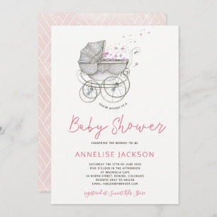 Invitation Chaussure bébé blush aquarelle bébé douche fille