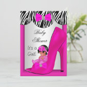 Invitation Chaussure bébé fille rose chaud ethnique 2E pour b (Debout devant)