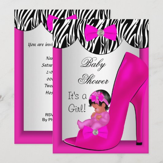 Invitation Chaussure bébé fille rose chaud ethnique 2E pour b (Devant / Derrière)